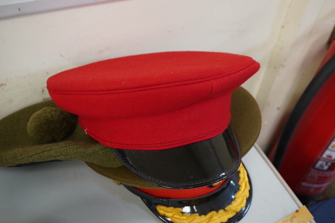 Four various caps, French Gendarme police hat etc